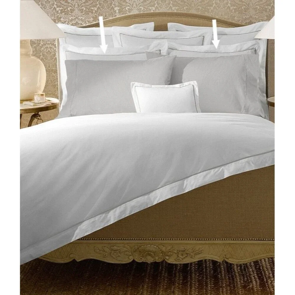 Ralph Lauren Palmer Pale Flannel 2 Standard Pillow Shams White with Taupe Piping
